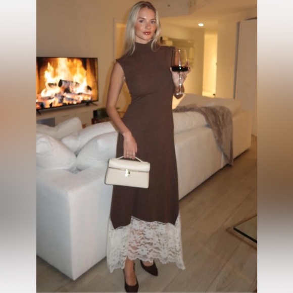 Zara LONG COMBINATION LACE DRESS MEDIUM - Picture 2 of 5